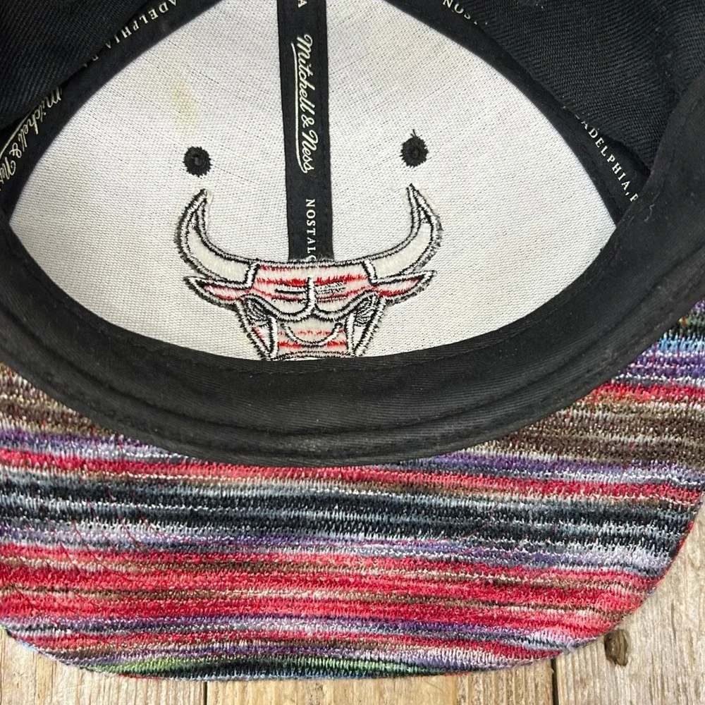 Mitchell & Ness‎ Chicago Bulls Snapback Hat Black Multi Color Baja Stripe Brim